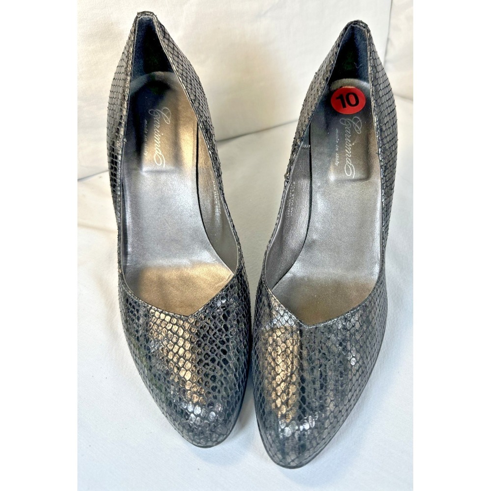 CARISMA  SHOES  BLACK LEATHER SNAKE STILETTOS PUMPS HEELS MADE IN ITALY SZ 10 4"
